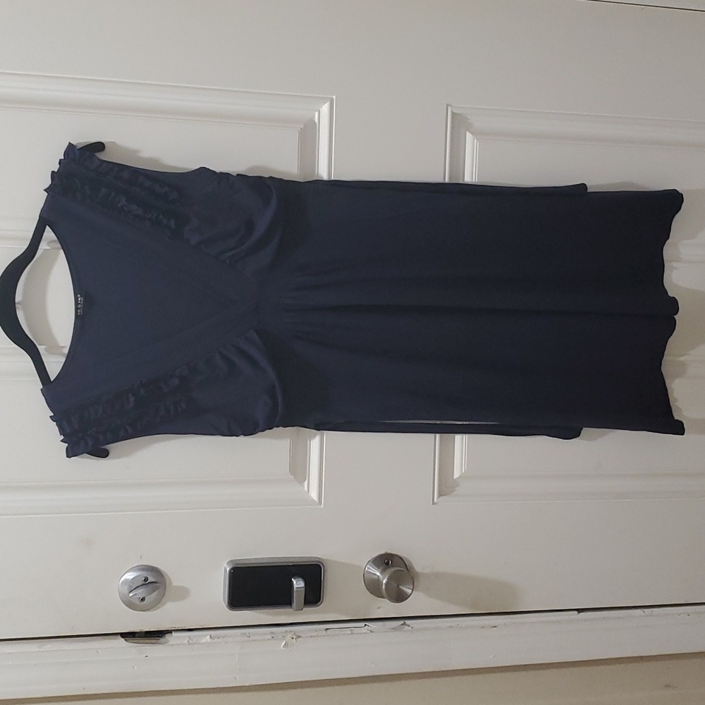 Me & Me ruffled plunging v neck navy blue dress